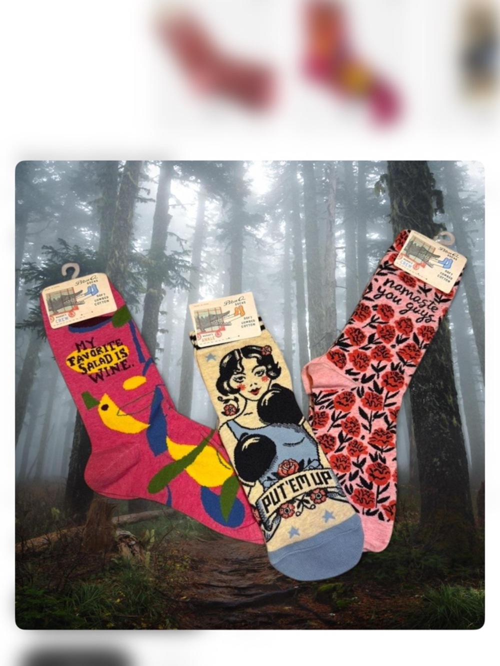 Blue Q Women's Colorful Graphic Crew Socks - Pink, Cream, Multi